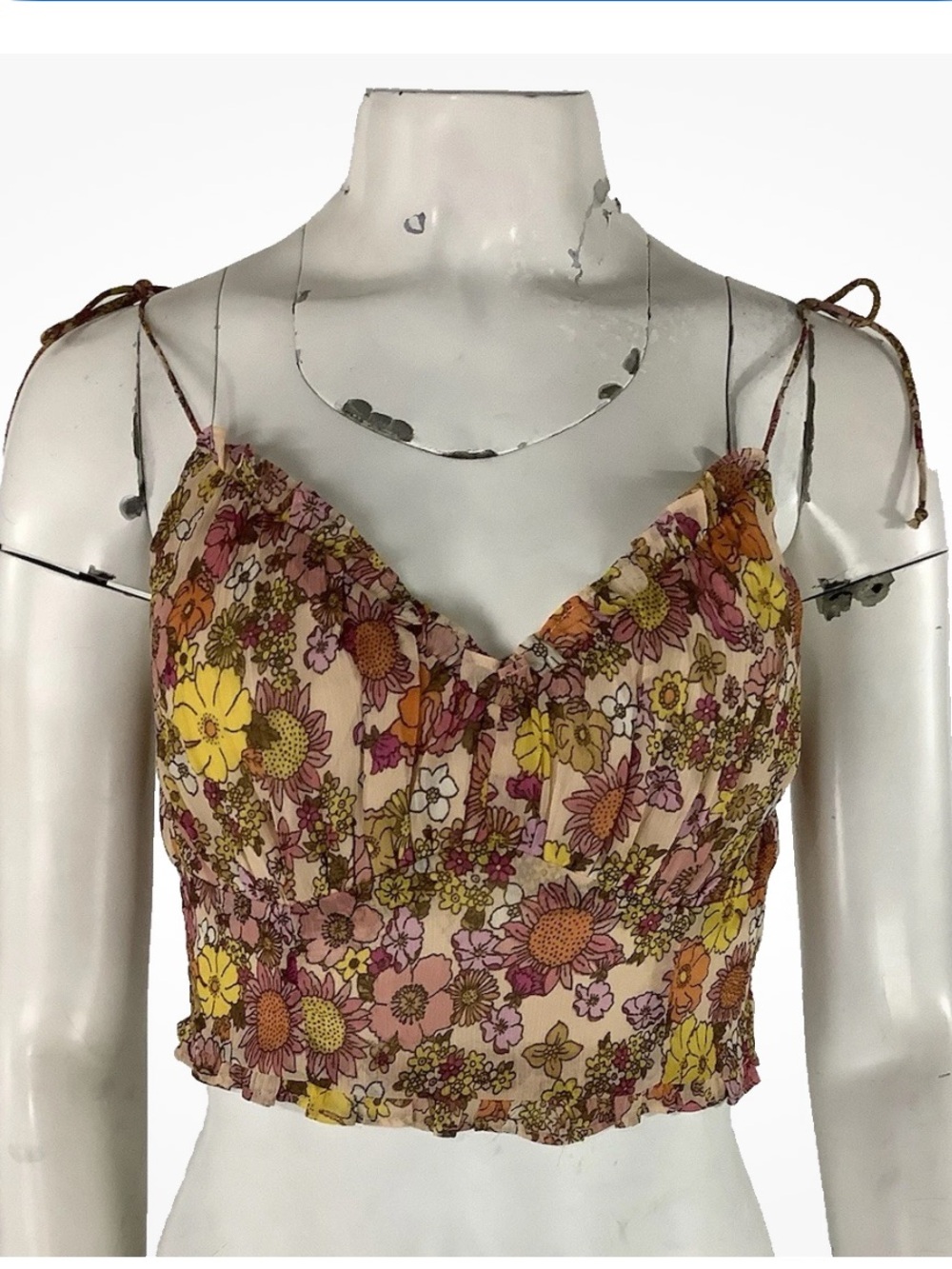 Patrons of Peace Sz XS Cropped Smocked Spaghetti Boho Summer Festival Top